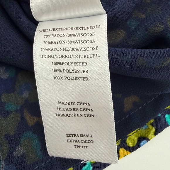 Rails Roma Abstract Floral V-Neck Mini Dress Blue Green Yellow Puff Sleeve XS - Picture 9 of 12